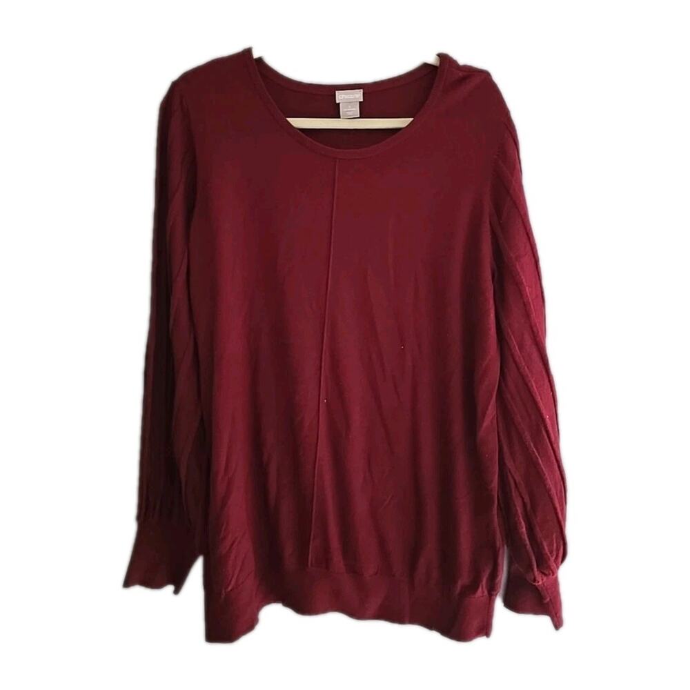 Chico's Red Crew Neck Knit Long Sleeve Preppy Pullover Sweater Womans Size XXL